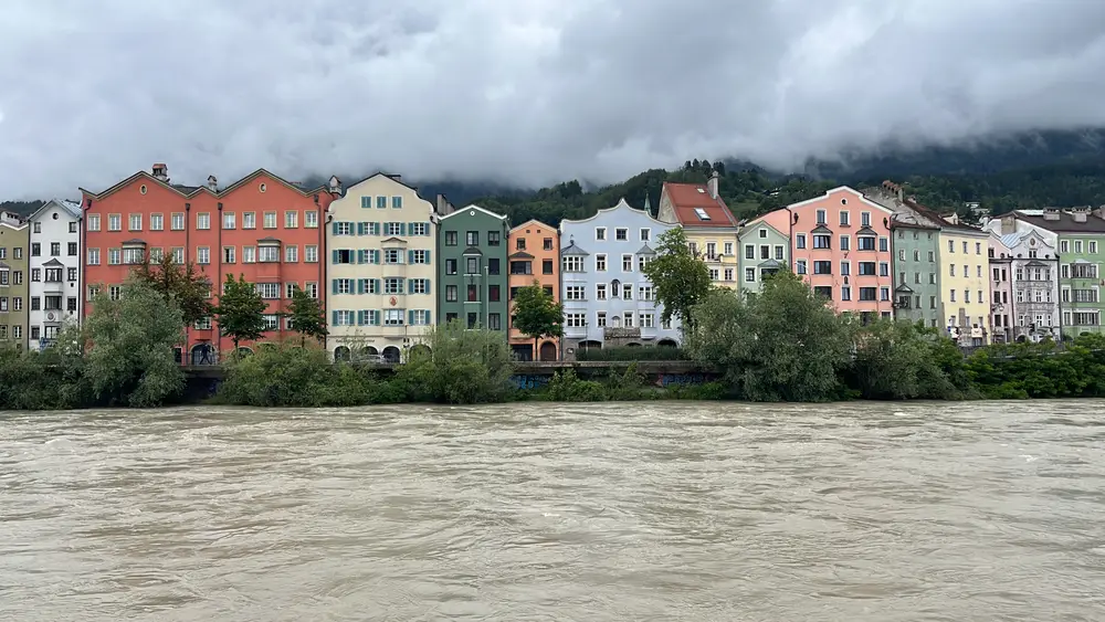 A river and a row of houses beyond it